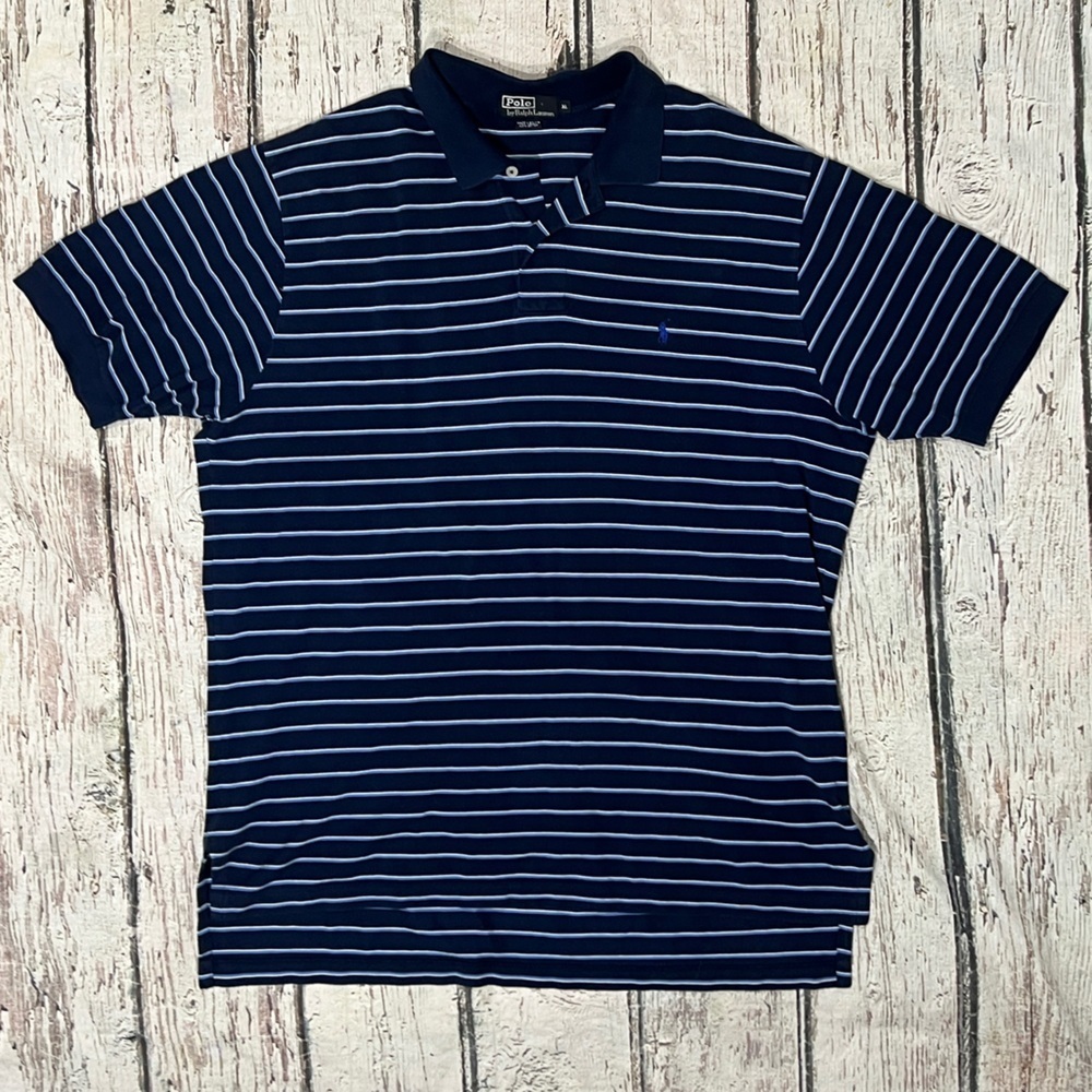Polo Ralph Lauren Blue Striped Mens Preppy Tennis Golf Short Sleeve Shirt